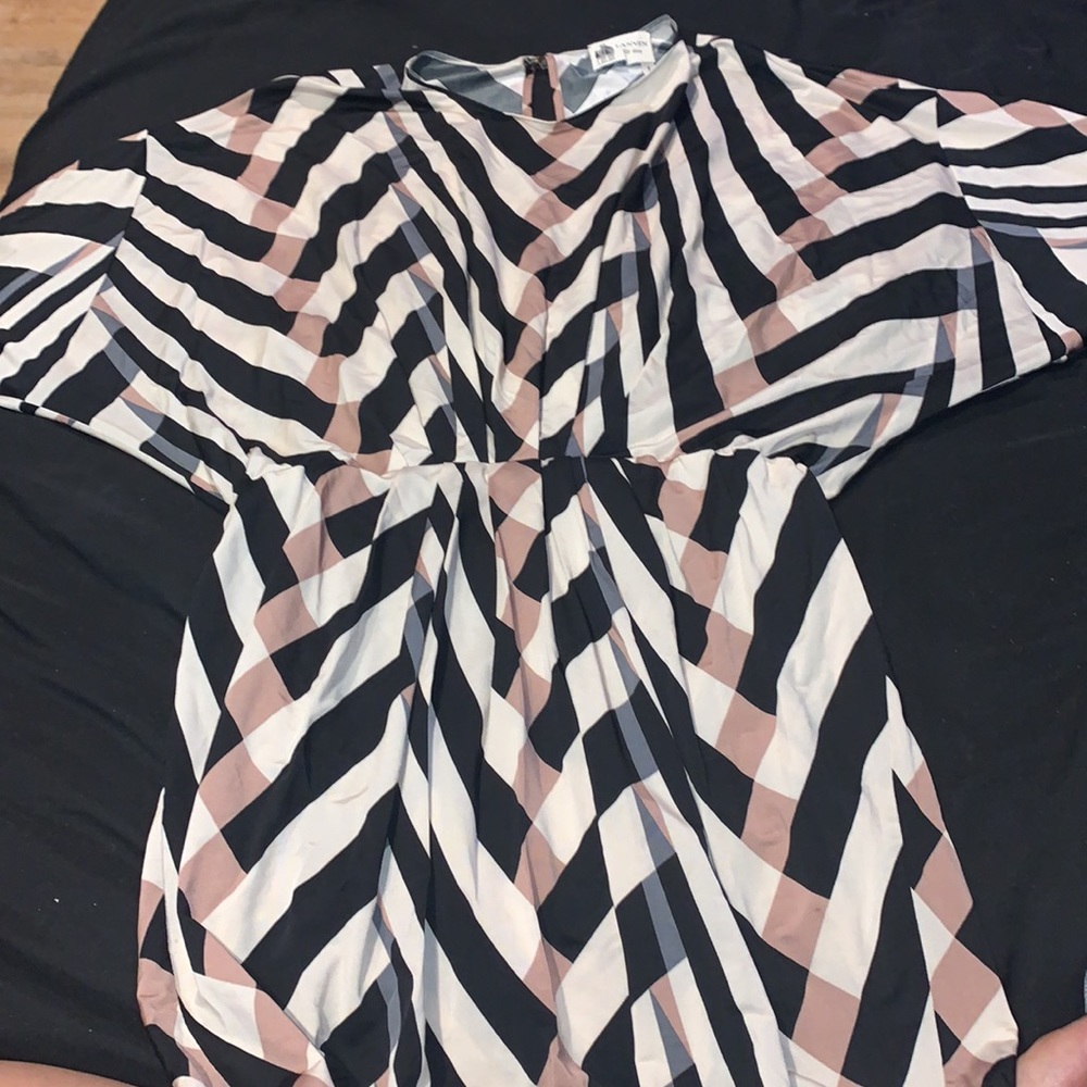 LANVIN Black White and Blush Chevron Midi Dress